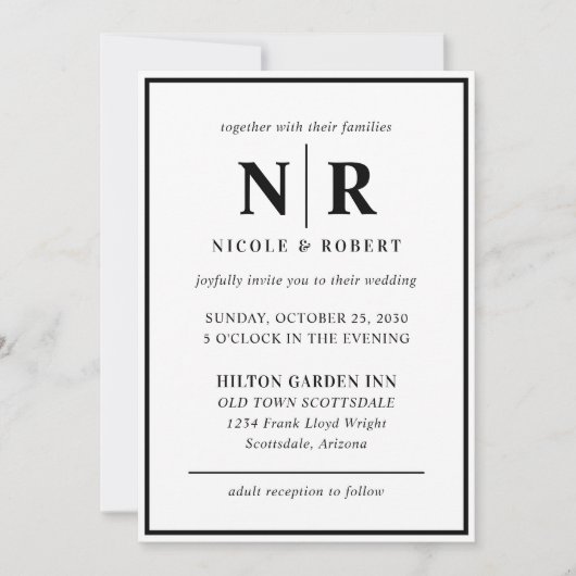 Elegante bruiloft Monogram bruid en bruidegom Init Kaart (Voorkant)