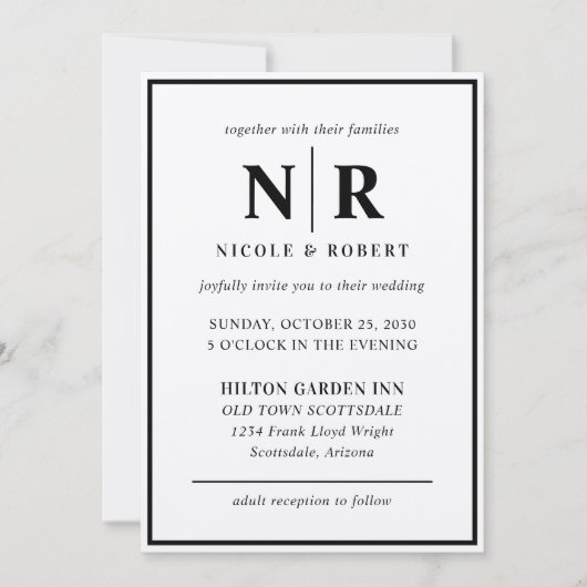 Elegante bruiloft Monogram bruid en bruidegom Init Kaart (Voorkant)