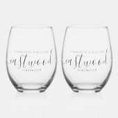 Elegante Bruiloft Monogram Drinkware Set Wijnglas Zonder Voet (Voorkant)