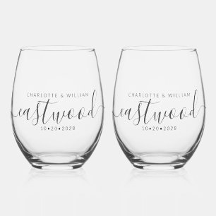 Elegante Bruiloft Monogram Drinkware Set Wijnglas Zonder Voet