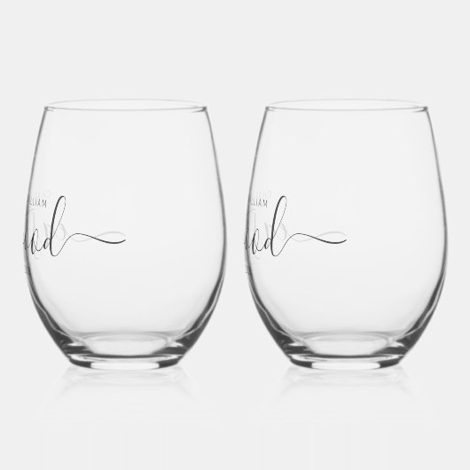 Elegante Bruiloft Monogram Drinkware Set Wijnglas Zonder Voet (Links)