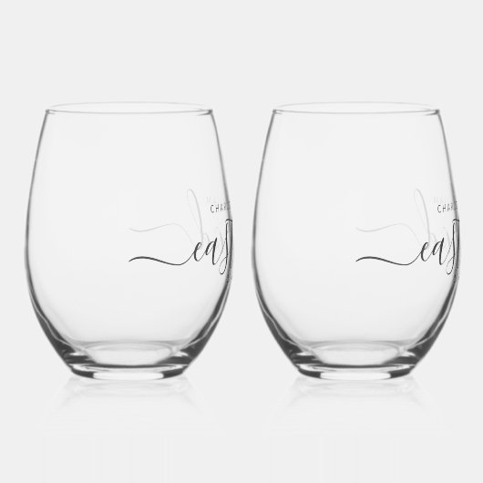 Elegante Bruiloft Monogram Drinkware Set Wijnglas Zonder Voet (Rechts)