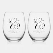 Elegante Bruiloft Monogram Drinkware Set Wijnglas Zonder Voet (Voorkant)