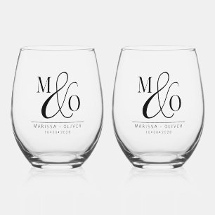 Elegante Bruiloft Monogram Drinkware Set Wijnglas Zonder Voet