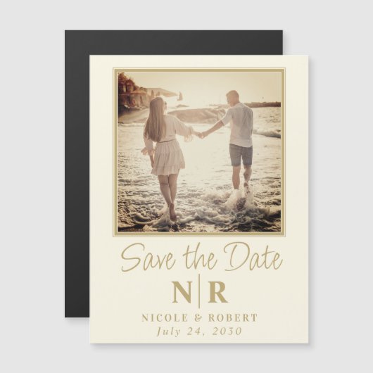 Elegante bruiloft monogram foto opslaan van de dat magnetische uitnodiging (Voorkant / Achterkant)