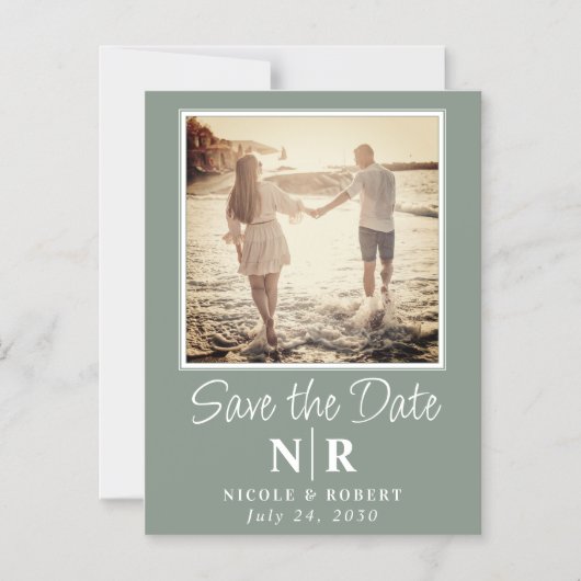 Elegante bruiloft monogram foto opslaan van de dat magnetische uitnodiging (Voorkant)