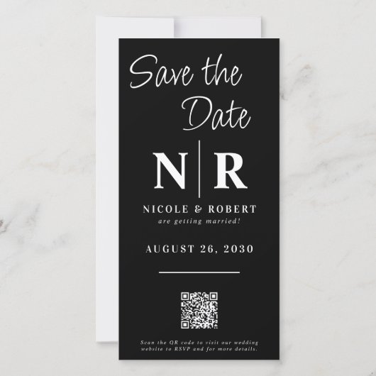 Elegante Bruiloft Monogram Fotostrip QR Code Save The Date (Achterkant)