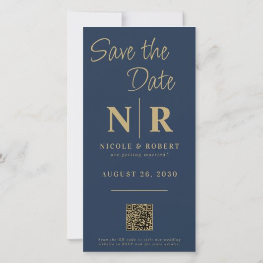 Elegante Bruiloft Monogram Fotostrip QR Code Save The Date (Achterkant)