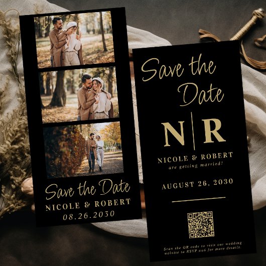 Elegante Bruiloft Monogram Fotostrip QR Code Save The Date