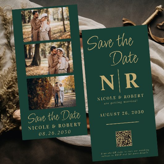 Elegante Bruiloft Monogram Fotostrip QR Code Save The Date