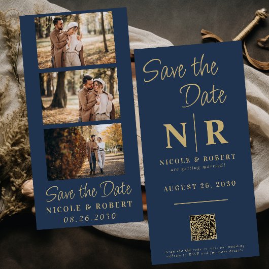 Elegante Bruiloft Monogram Fotostrip QR Code Save The Date