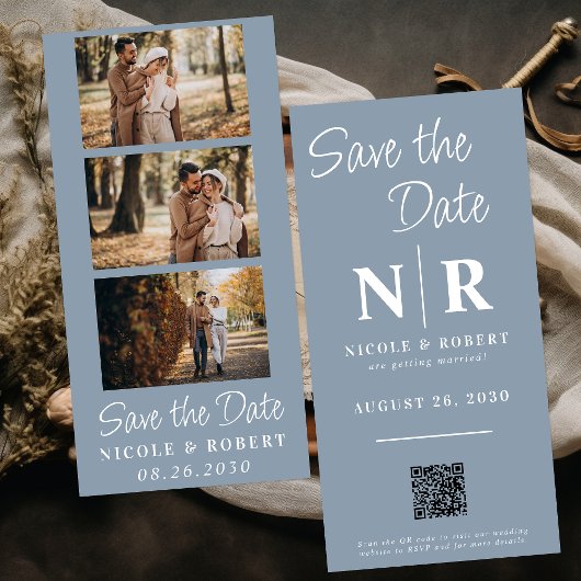 Elegante Bruiloft Monogram Fotostrip QR Code Save The Date