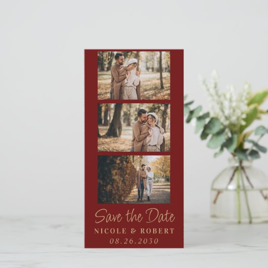Elegante Bruiloft Monogram Fotostrip QR Code Save The Date (Staand voorkant)