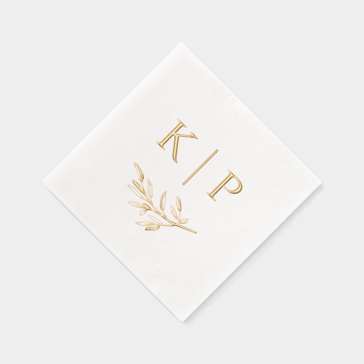 Elegante bruiloft Monogram Greenery bladeren Folie Servetten (Rechts)