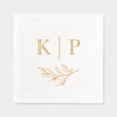Elegante bruiloft Monogram Greenery bladeren Folie Servetten (Voorkant)