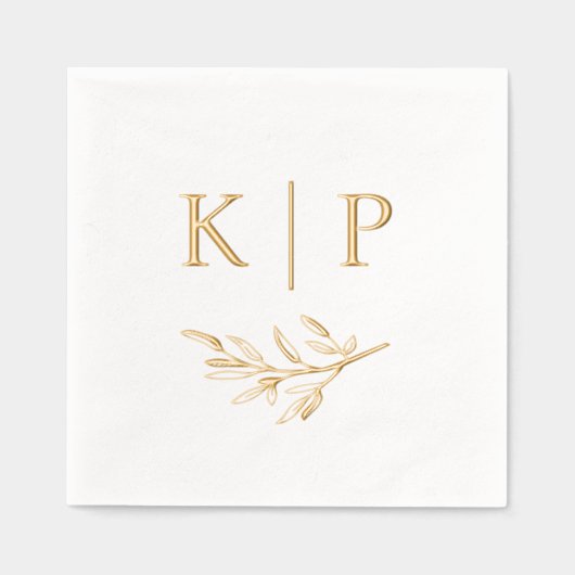 Elegante bruiloft Monogram Greenery bladeren Folie Servetten (Voorkant)