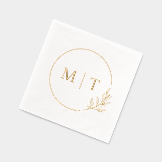 Elegante bruiloft monogram groen bladeren folie servetten (Links)