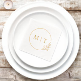 Elegante bruiloft monogram groen bladeren folie servetten