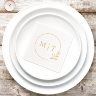 Elegante bruiloft monogram groen bladeren folie servetten
