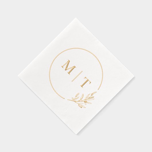 Elegante bruiloft monogram groen bladeren folie servetten (Rechts)