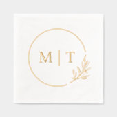 Elegante bruiloft monogram groen bladeren folie servetten (Voorkant)