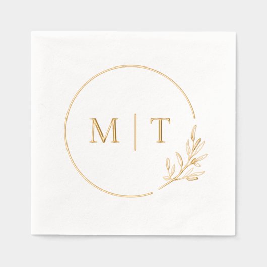 Elegante bruiloft monogram groen bladeren folie servetten (Voorkant)