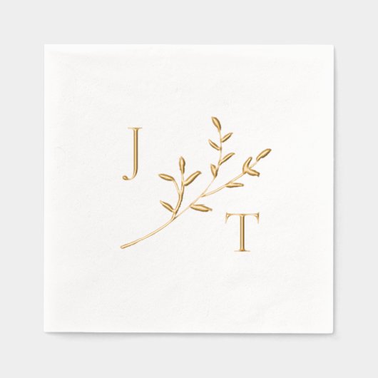 Elegante bruiloft monogram groen bladeren folie servetten (Voorkant)