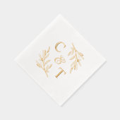 Elegante bruiloft monogram groen bladeren folie servetten (Rechts)