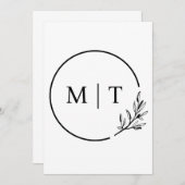 Elegante bruiloft monogram groen bladeren kaart (Voorkant / Achterkant)