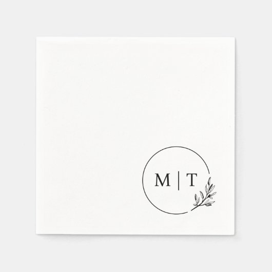 Elegante bruiloft monogram groen bladeren servet (Voorkant)