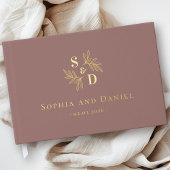 Elegante bruiloft monogram groen laat echte folie gastenboek