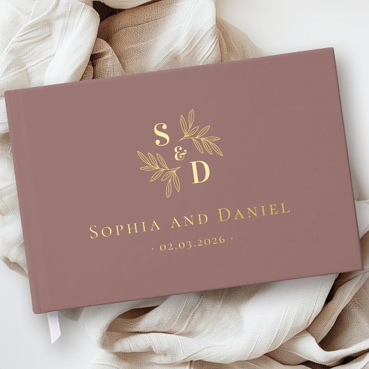 Elegante bruiloft monogram groen laat echte folie gastenboek