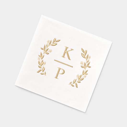 Elegante bruiloft Monogram Laurel Branch Greenery Folie Servetten (Links)