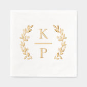 Elegante bruiloft Monogram Laurel Branch Greenery Folie Servetten (Voorkant)