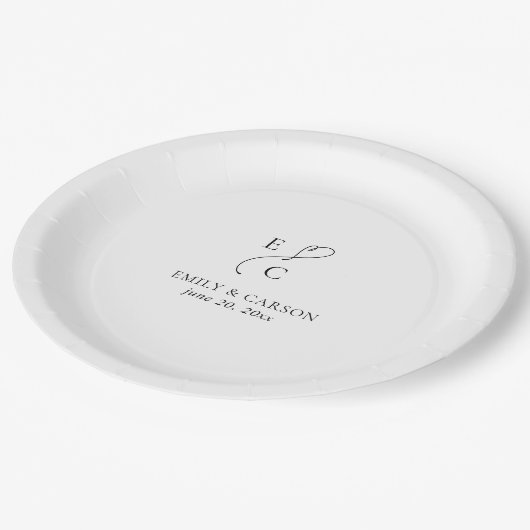 Elegante bruiloft Monogram Logo Initialen Papier B Papieren Bordje (Gekanteld)