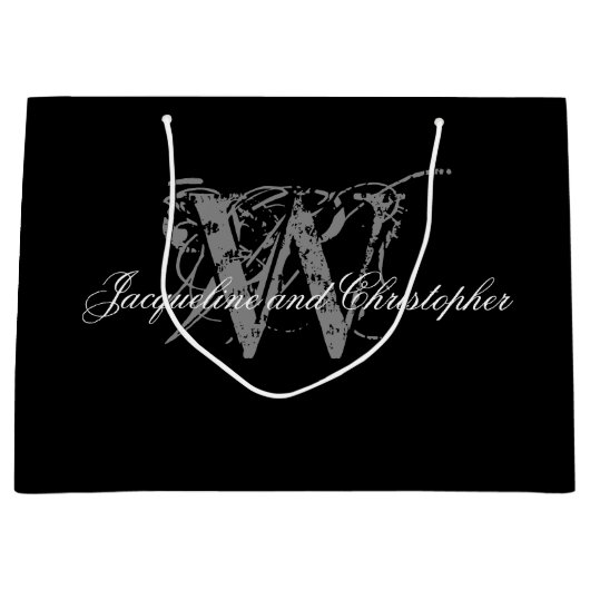 Elegante bruiloft, Monogram, Namen, Zwart & Wit Groot Cadeauzakje (Voorkant)