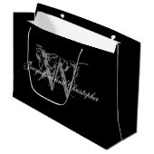 Elegante bruiloft, Monogram, Namen, Zwart & Wit Groot Cadeauzakje (Voorkant Gekanteld)