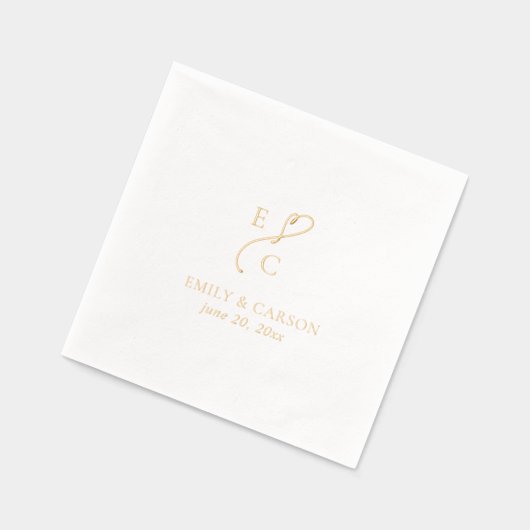 Elegante bruiloft Monogrammed Logo namen Datum Gou Folie Servetten (Links)