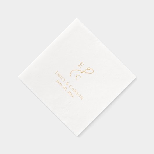 Elegante bruiloft Monogrammed Logo namen Datum Gou Folie Servetten (Rechts)