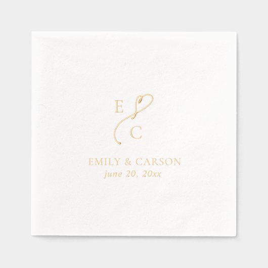 Elegante bruiloft Monogrammed Logo namen Datum Gou Folie Servetten (Voorkant)