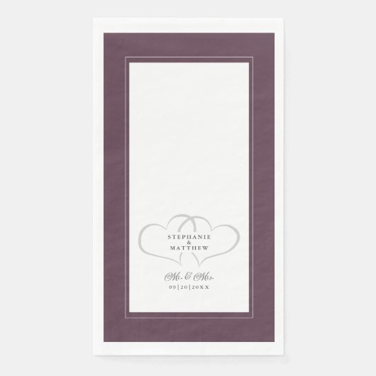 Elegante bruiloft Mr & Mrs Paarse chique harten di Servet (Voorkant)