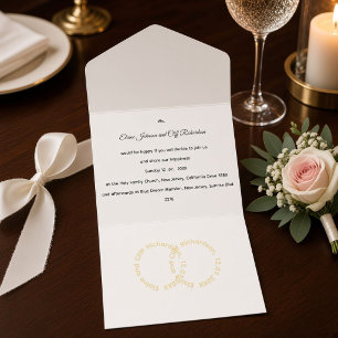 Elegante bruiloft, namen in goud geschreven in cir all in one uitnodiging