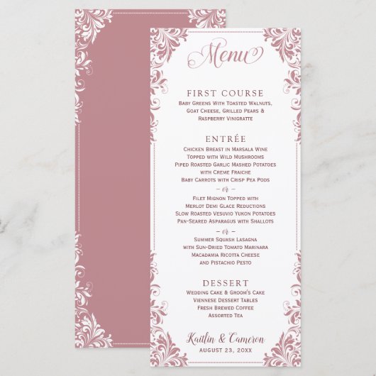 Elegante bruiloft- of evenementmenu's (stoffig Roo Menu (Voorkant / Achterkant)