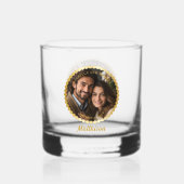 Elegante bruiloft of Jubileum paar foto naam Whisky Glas (Achterkant)