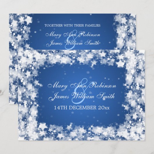 Elegante bruiloft oogverblindende sterren blauw kaart (Voorkant / Achterkant)