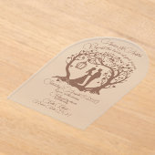 Elegante bruiloft paar boom ingelijst bruin acryl uitnodigingen (Laagn)