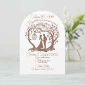 Elegante bruiloft paar boom ingelijst bruin kaart (Staand voorkant)