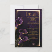 Elegante bruiloft Paarse lelies Script Details Kaa RSVP Kaartje (Voorkant)