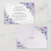 Elegante bruiloft Paarse Lila Bloemen Zilver Detai Informatiekaartje (Voorkant / Achterkant)