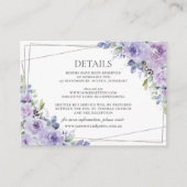 Elegante bruiloft Paarse Lila Bloemen Zilver Detai Informatiekaartje (Voorkant)